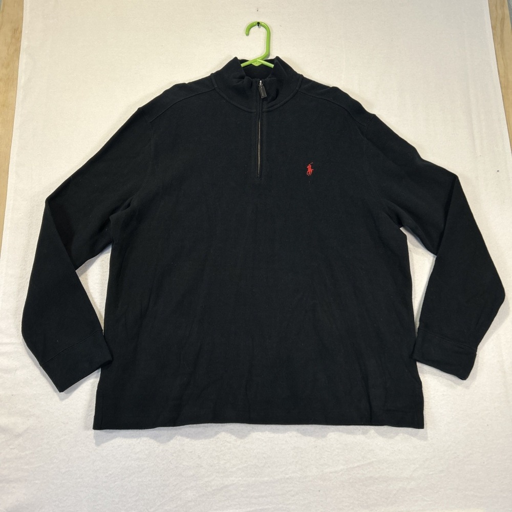 Polo Ralph Lauren 1/4 Zip Cotton Pullover Black Red Horse XL Long Sleeve Mens